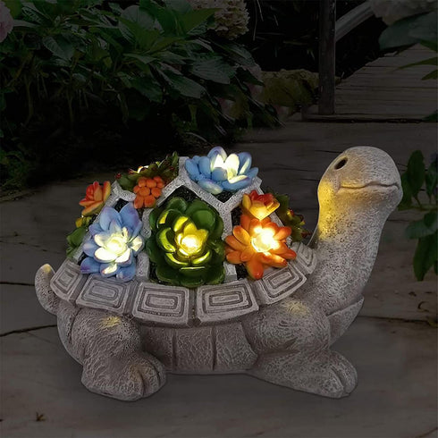 Solar Garden Outdoor Statues Turtle with Succulent 7 LED Lights